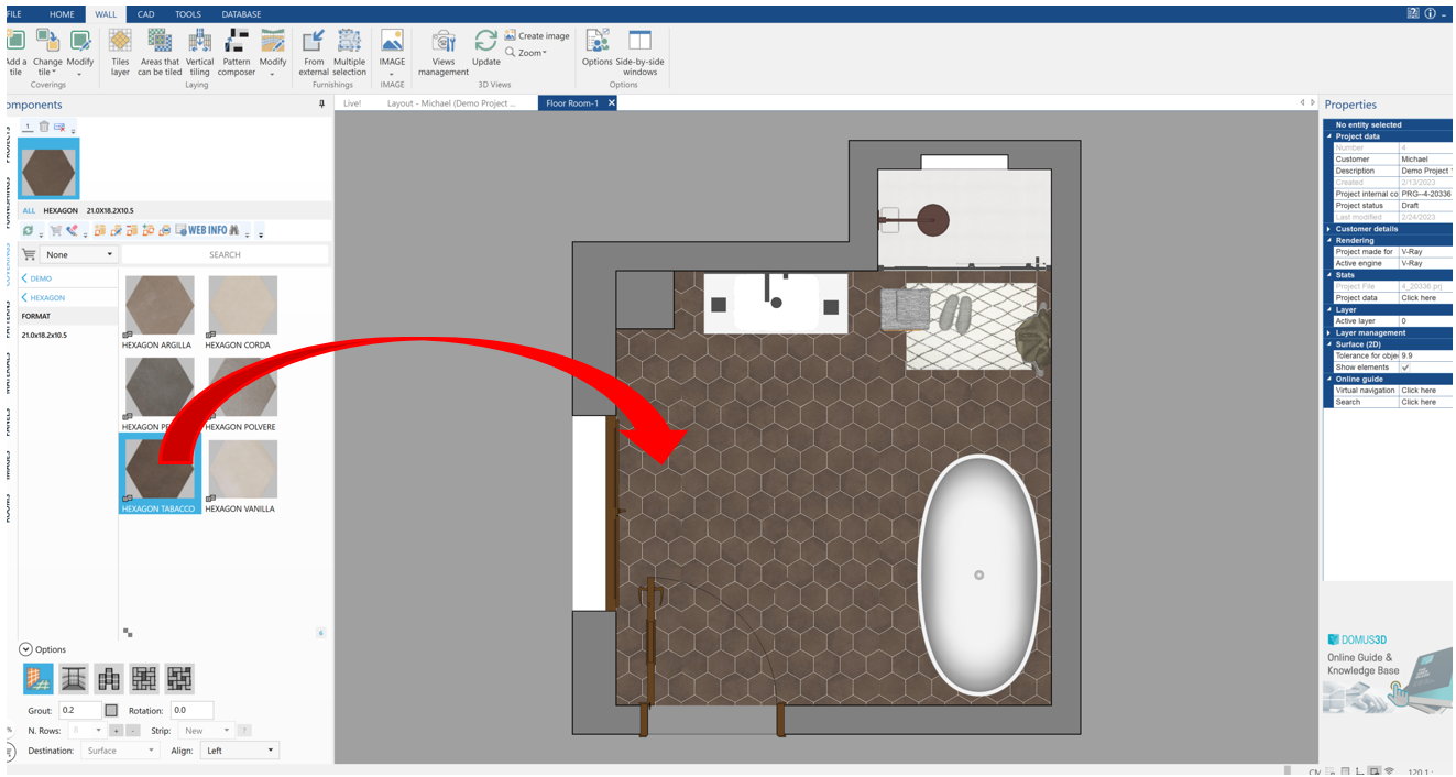 Tiling a surface with multiple materials using tiling areas multi