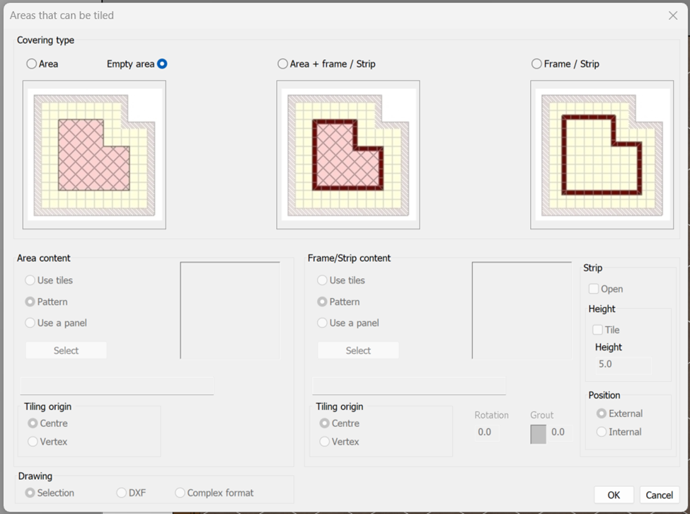 Tiling a surface with multiple materials using tiling areas multi