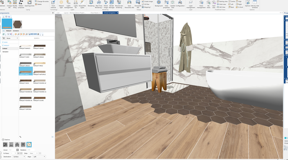 Tiling a surface with multiple materials using tiling areas multi